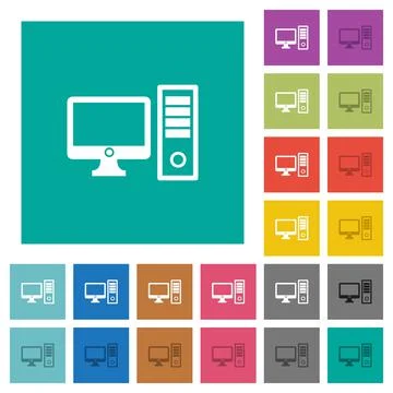 Desktop computer square flat multi colored icons Stock Illustration