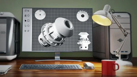Desktop computer standing on the table. 3D illustration Stock Illustration