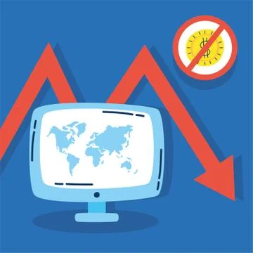 Desktop computer with statistics arrow Illustrazione stock