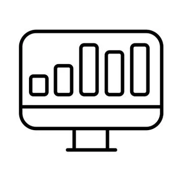 Desktop computer with statistics bars line style Stock Illustration