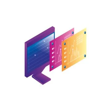 Desktop computer with statistics webpage templates 库存插图