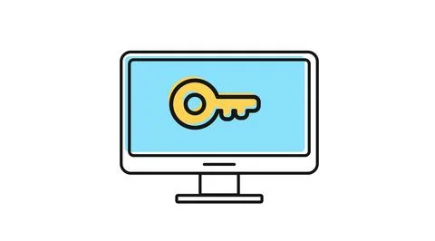 Desktop computer system access and digital key icon Illustrazione stock