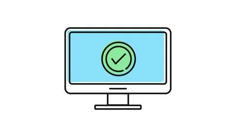 Desktop computer system success icon Stock Illustration