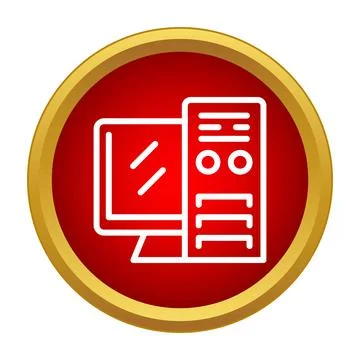 Desktop computer system vector icon in red circle 스톡 일러스트