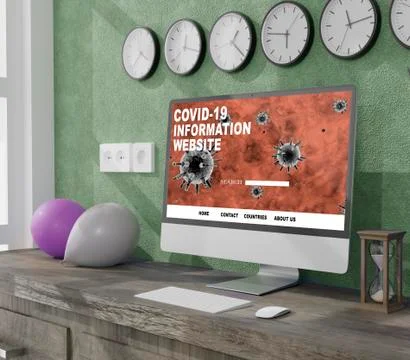 Desktop computer on the table of the office mockup 3d rendering. 3d illustrat Stock Illustration