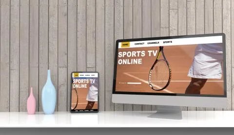 Desktop computer on the table of the office mockup 3d rendering. 3d illustrat Stock Illustration