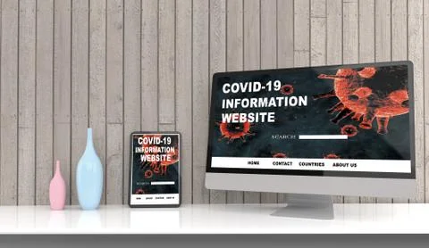 Desktop computer on the table of the office mockup 3d rendering. 3d illustrat Stock Illustration