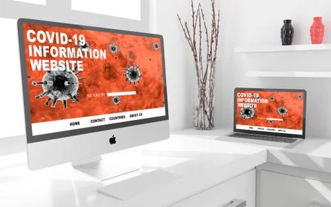 Desktop computer on the table of the office mockup 3d rendering. 3d illustrat Stock Illustration