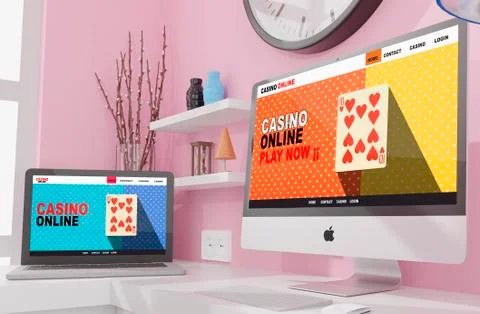 Desktop computer on the table of the office mockup 3d rendering. 3d illustrat Stock Illustration