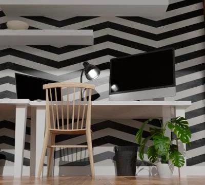 Desktop computer on the table of the office mockup 3d rendering. 3d illustrat イラスト素材