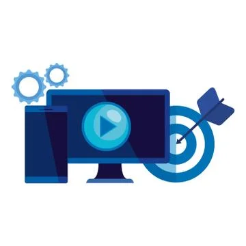 Desktop computer with target and smartphone イラスト素材