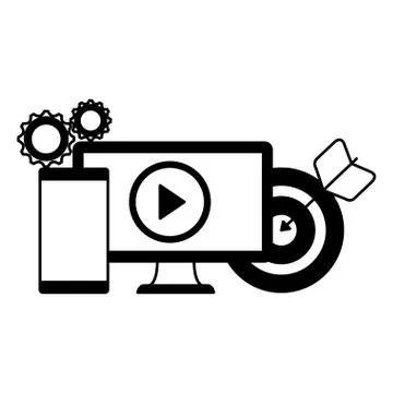 Desktop computer with target and smartphone 스톡 일러스트