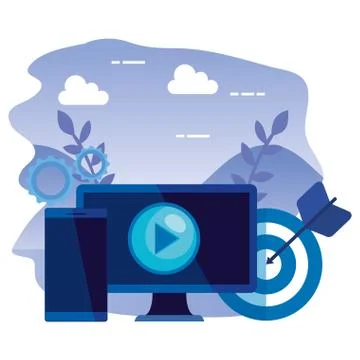 Desktop computer with target and smartphone Stockillustratie