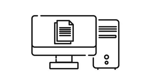 Desktop computer with text documents symbol on screen vector icon. Illustration