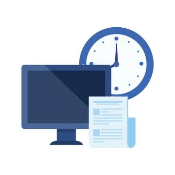 Desktop computer with time clock Stock Illustration