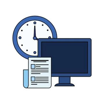 Desktop computer with time clock Stock Illustration