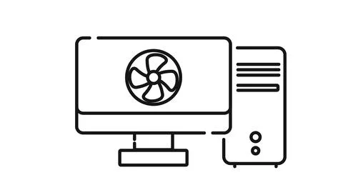 Desktop computer tower with cooling fan symbol Иллюстрация