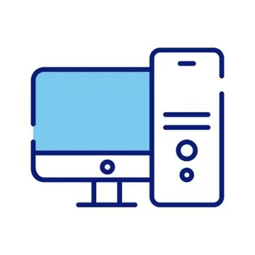 Desktop computer with tower line and fill style icon Stock Illustration