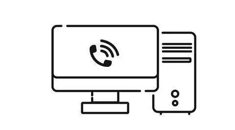 Desktop computer tower with phone call symbol on screen Иллюстрация