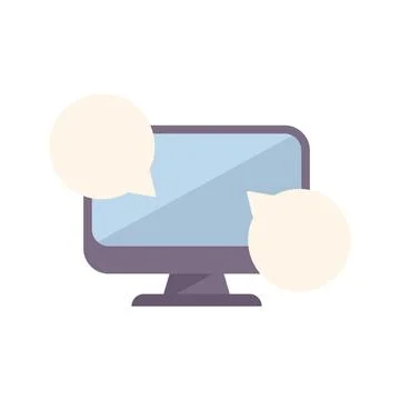 Desktop computer with two speech bubbles communicating online 스톡 일러스트