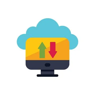 Desktop computer uploading and downloading data to the cloud storage service Stock Illustration