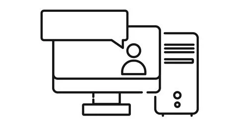 Desktop computer with user speech bubble symbo Иллюстрация