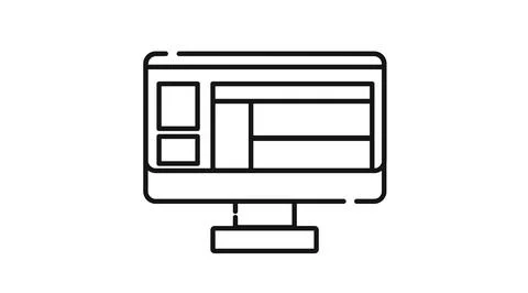 Desktop computer vector line icon with website on screen. Illustrazione stock