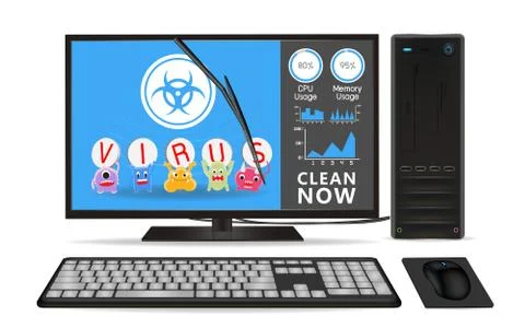 Desktop computer with virus cleaning application Stock Illustration
