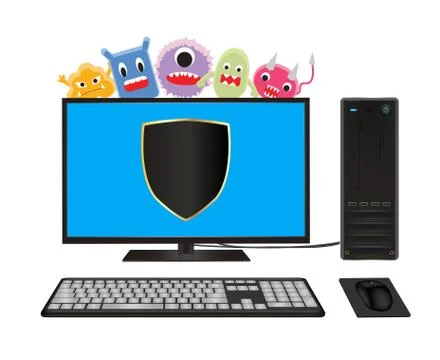 Desktop computer with virus protection Stock Illustration