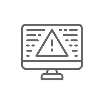 Desktop computer with warning sign, screen error, notification line icon. Stock Illustration