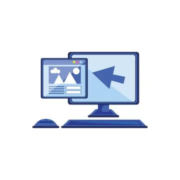 Desktop computer with web page and pointer arrow Illustrazione stock