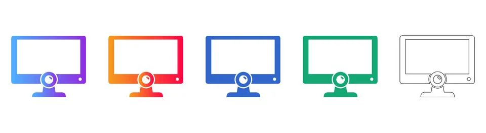 Desktop Computer Webcam Icon Set Stock Illustration