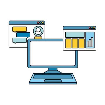 Desktop computer with webpage template 스톡 일러스트