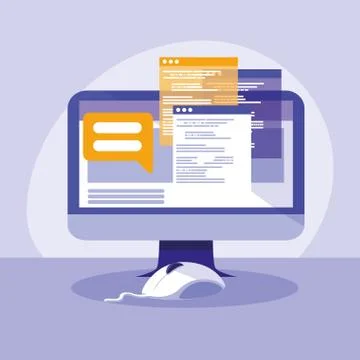 Desktop computer with webpage templates Illustrazione stock