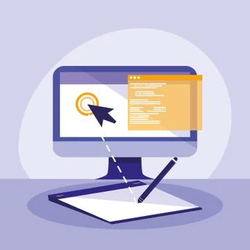 Desktop computer with webpage templates Stock Illustration