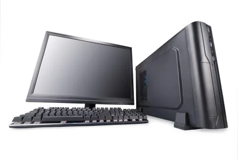 Desktop computer in wide angle perspective isolated with clipping path Foto stock