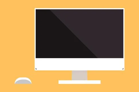 Desktop computer with widescreen display and mouse. Monitor, office equipment at Illustrazione stock