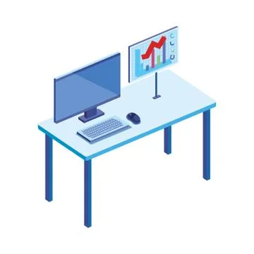 Desktop computer in the workplace isolated icon Stock Illustration