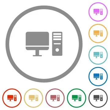 Desktop computer workstation flat icons with outlines Stock Illustration