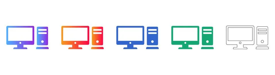 Desktop Computer Workstation Icon Set Stockillustratie
