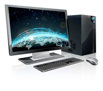 Desktop computer world globe Stock Illustration