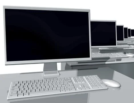 Desktop computers in an office environment Stock Illustration