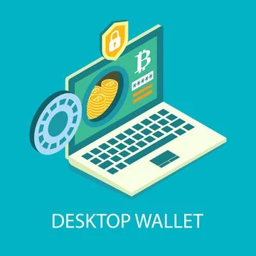 Desktop cryptocurrency wallet, vector isometric illustration. Digital money Stock Illustration