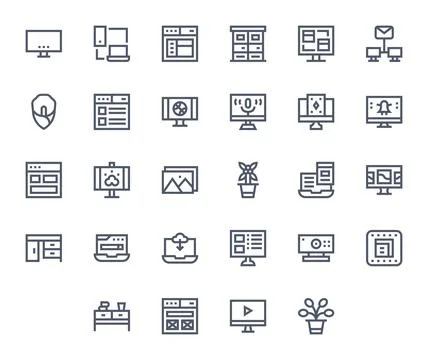 Desktop Design Vector Icons featuring 28 PIXEL Perfect Bold Line Style Stock Illustration