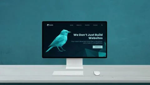 Desktop display featuring creative web agency design Stock Photos