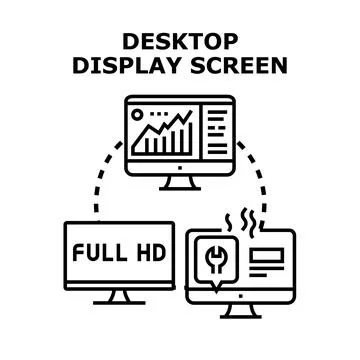 Desktop display screens, resolution, data analysis, and technical repair Stock Illustration