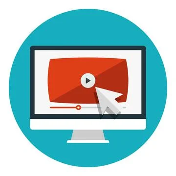 Desktop display with video player on screen vector icon Stock Illustration