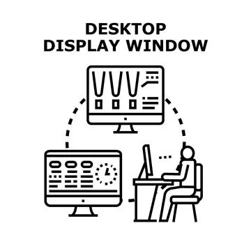 Desktop display window showing software application interface Stock Illustration