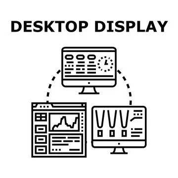 Desktop displays visualizing analytics and interconnected data flow Stock Illustration