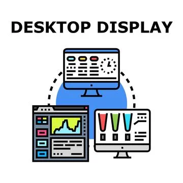 Desktop displays visualizing analytics and interconnected data flow 库存插图